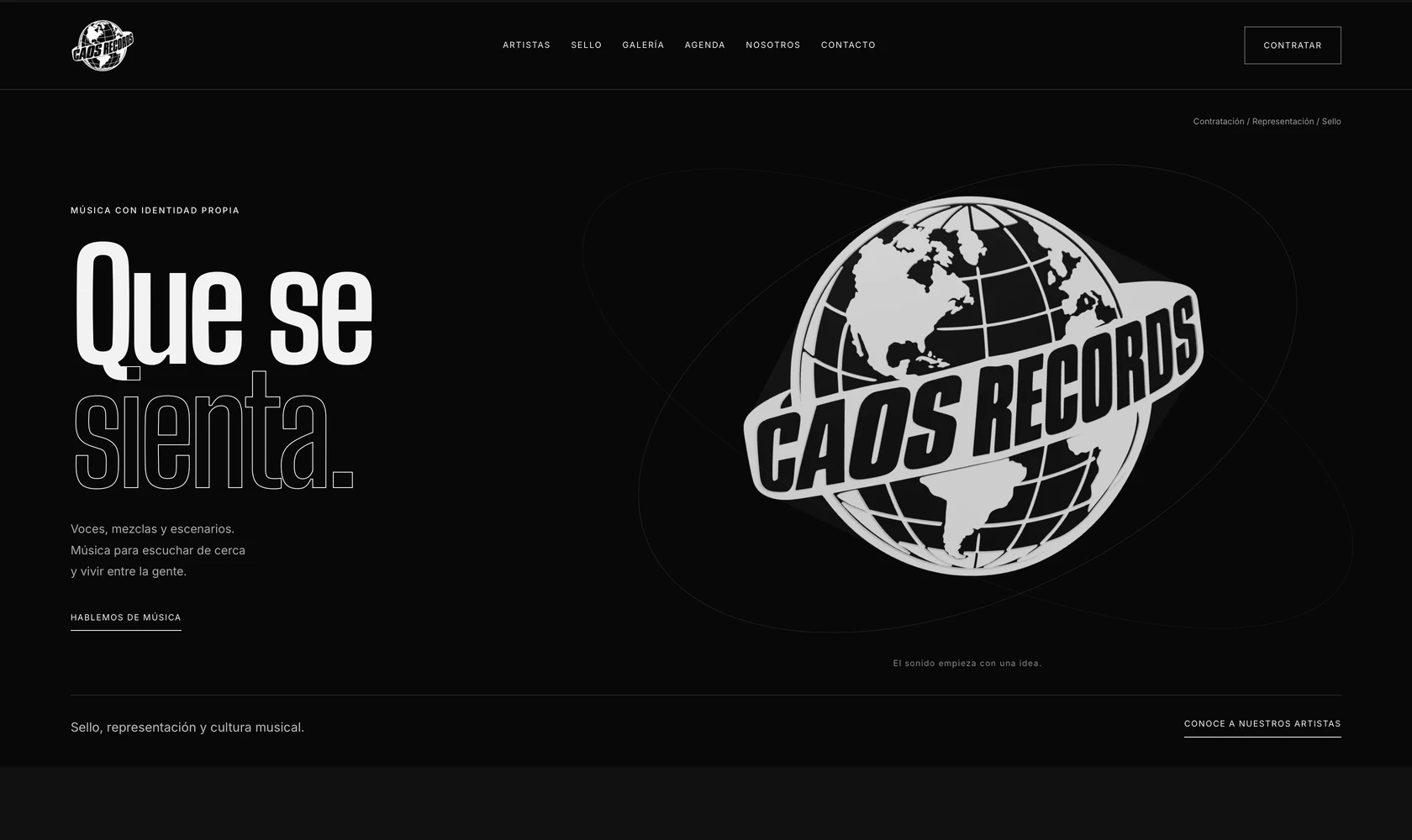 Captura del sitio web de Caos Records