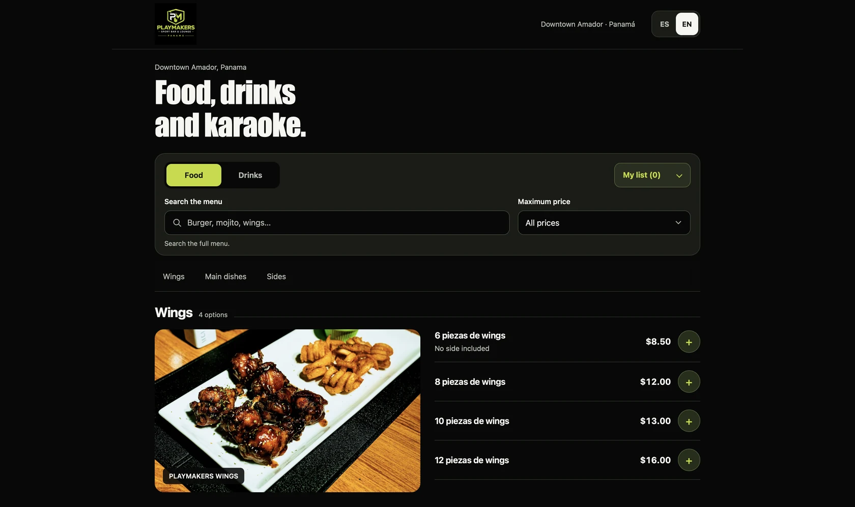 Captura del sitio web de Playmakers Sports Bar & Lounge