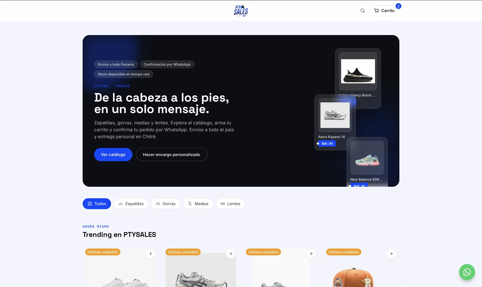 Captura del sitio web de PTY Sales